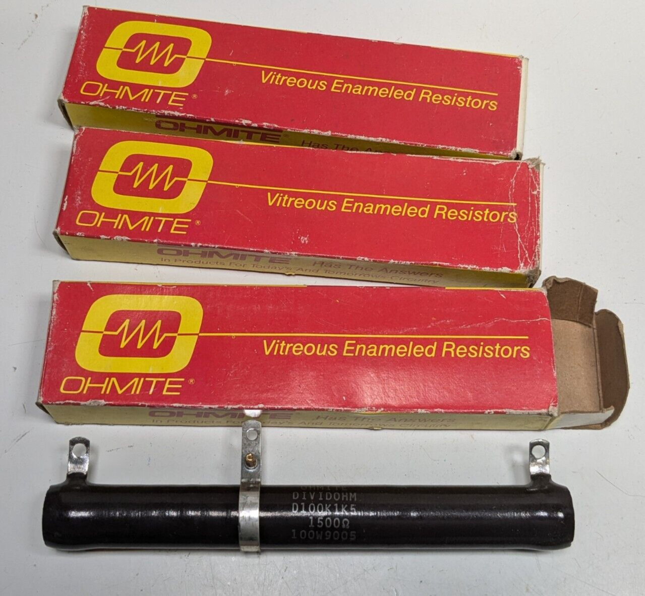 Lot of 3 NOS OHMITE D100K1K5 WIREWOUND RESISTOR CHASSIS MOUNT 100 WATT 1... - $29.69