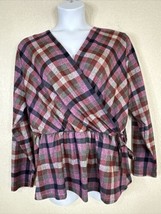 NWT Lane Bryant Womens Plus Size 18/20 (1X) Purple Check Wrap Top Long Sleeve - £16.25 GBP