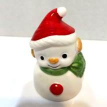 Vintage Enesco Snowman Santa Hat Hand Painted Ceramic Bell 3.5&quot; Tall Glossy - $10.71
