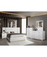 Dursley 6-Piece High Gloss Queen White Bedroom Set with Gold Detail - $1,699.00