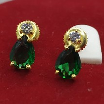 2.10Ct Pear Cut Lab-Created Emerald Solitaire Stud Earrings Yellow Gold Plated - $50.07