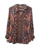 Soft Surroundings Icon Mixed Button Up Blouse Leopard Floral Plaid Size PM - $31.79