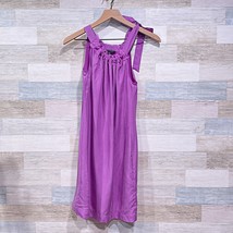 Banana Republic 100% Silk Ruched Bow Halter Dress Purple Womens 00P 00 Petite - $34.64