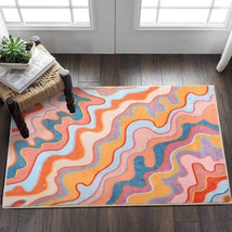 Yokii Vintage Abstract Area Rug 3X5 Faux Wool Hippie Aesthetic, Orange And Blush - £35.96 GBP