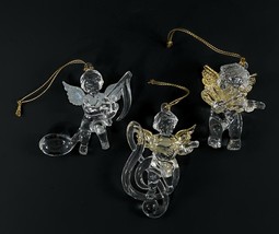 3 Christmas Ornaments Cherubs Playing Strings Acrylic 1 White Wings 2 Go... - £10.93 GBP