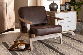 Jonesy Dark Brown Faux Leather Effect Fabric Antique Oak Armchair  - $8,409.41 MXN