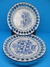 Jay Wilford Andrea By Sadek Set Of 2 Blue &amp; White 11 1/2&quot; Reticulated Plates VGC - £29.91 GBP