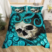 Octopus Duvet Cover Set Queen Size 3D Print Skull Bedding Set Blue Decorative Lu - £47.09 GBP