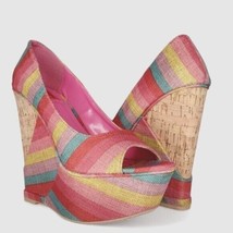 NWT FRH Fahrenheit Selita Size 8 Pink Multi Color Platform Wedge Sandal - £27.51 GBP