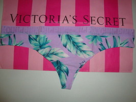 New Victoria&#39;s Secret &quot;Pink&quot; Logo Mesh Thong Panty Purple Palm Leaves Sz L - £10.11 GBP