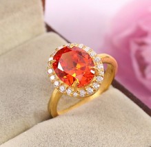 Sterling Silver Certified 4Ct Orange Padparadscha &amp; White Sapphire Ring - £31.78 GBP