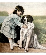 Victorian Postcard 1900s Girl In Dress With Dog 1029/1 PCBG11B - $19.99