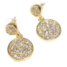 Pierced Earrings Crystal Super Bling 1.25 inch Gold Disc Wedding Formal Prom - £11.65 GBP