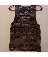 XXI. Womens Size Medium Rayon Tank Top Gold Black Knit Lace Trim Y2k Aztec - $250.02 MXN