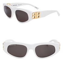 Balenciaga Dynasty 0095 White Gray 012 Fashion Bb Logo Narrow Sunglasses BB0095S - £288.79 GBP