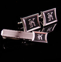 Monogrammed cufflinks / letter Script K set / Vintage silver Initial cuf... - £115.90 GBP