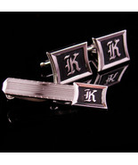 Monogrammed cufflinks / letter Script K set / Vintage silver Initial cuf... - £114.06 GBP