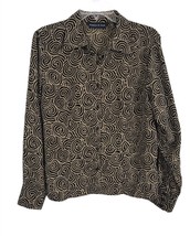 Preston &amp; York Womens Shirt Size 14 Tan Black Swirls Button Down Long Sleeve  - £16.41 GBP