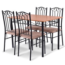 5 Pieces Dining Set Wooden Table and 4 Cushioned Chairs - £143.63 GBP