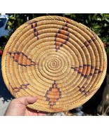 Vintage Hand Woven Coil Coiled Basket Round Ethnic Tribal Folk Art - $106.95 CAD