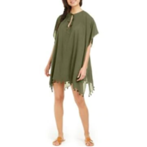 DKNY Caftan Swim Cover Up with Pom Poms Olive Green Size S/M $78 - NWT - £14.15 GBP