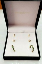Christian Siriano New York Earrings 3 Pair Gold Bars Solitaires Green Hoops New - £28.63 GBP