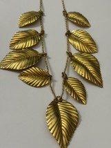 Vintage Napier Gold Tone Frosted Leaves Runway Necklace 20 Inch - $56.09