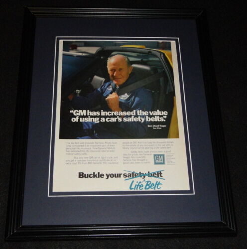 Chuck Yeager 1985 GM Safety Belt Framed 11x14 ORIGINAL Vintage Advertisement  - $34.64