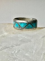 Zuni ring Turquoise wedding band size 6.50 sterling silver women men - £45.83 GBP