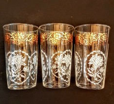 Federal Gold &amp; White Floral Cameo Pattern Water Glass LOT 12 oz Highball... - £23.28 GBP