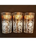 Federal Gold &amp; White Floral Cameo Pattern Water Glass LOT 12 oz Highball... - £23.15 GBP