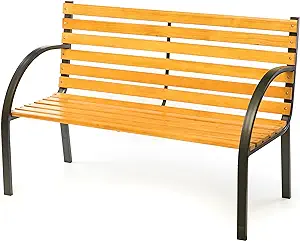 Classical Wooden Slats Outdoor Park Steel Frame, Seating Bench For Yard,... - $236.99