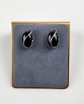 Sterling silver 925 &amp; Black Onyx Stud earrings S shaped wrap around - £15.81 GBP