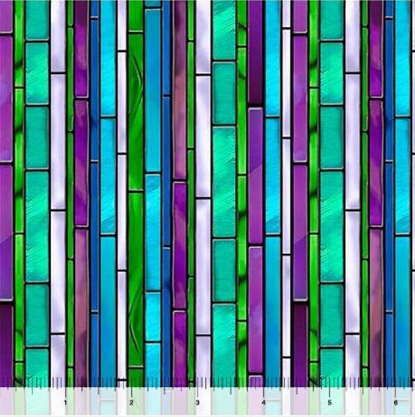 Cotton Stained Glass Purple Green Blue Stripes Fabric Print by Yard D141.26 - $16.95