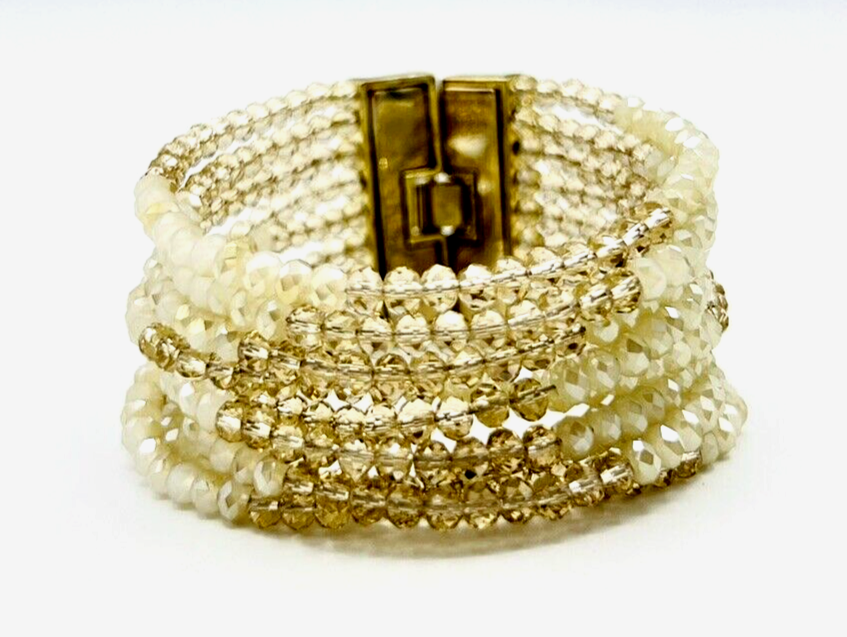 WHBM Gold Tone Multi Row Faceted Glass Bead Bracelet - $23.76