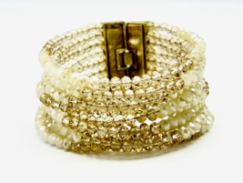 WHBM Gold Tone Multi Row Faceted Glass Bead Bracelet - £18.71 GBP