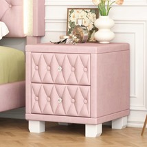 Velvet Nightstand w/ 2 Drawers &amp; Crystal Handle, Pink - $132.99