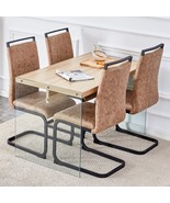 Wood Coffee Table &amp; 4 Brown Fabric Chairs - $611.05 CAD