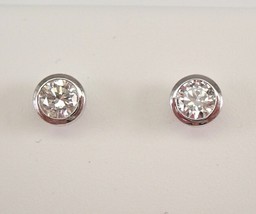 2CT Round Cut Moissanite Stud Earrings BEZEL-SET  14K White Gold Plated - £108.35 GBP