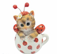 Cat Figurine Cute as bug Cups Affection Hamilton ladybug kitten teacup g... - $29.65