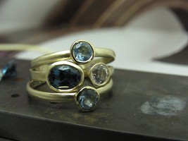 Gold Sapphires Aquamarine rings. Beautiful combination of rings. UNIQUE engagmen - £948.28 GBP