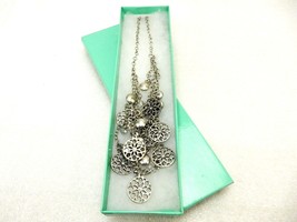 3-Tier Choker Necklace, Floral Charms, 16&quot; Silver Tone, Lobster Claw, JWL-150 - £7.70 GBP