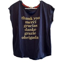 Boden Robyn Top Thank You Graphic T Shirt Cap Sleeve Blue Gold Size Small - £11.94 GBP