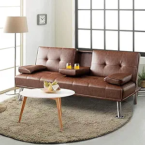 Convertible Futon , Faux Leather Sofa Sleeper W/Adjustable Backrest, Fol... - $650.99
