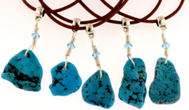 Arizona Kingman Turquoise Unisex Wirewrap Necklace Leather Cord Healing Crystal - £19.94 GBP