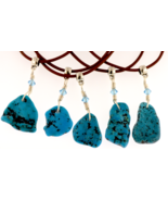 Arizona Kingman Turquoise Unisex Wirewrap Necklace Leather Cord Healing ... - £19.34 GBP