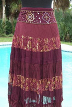 Cache Sequin Lace Evening Day Skirt Boho Chic 6/8/10 New M $128 NWT Burgundy - £33.46 GBP