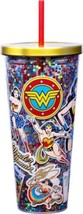 Wonder Woman Logo &amp; Images Thru the Years 32 oz Glitter Travel Cup w/ St... - $19.34