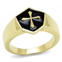 TK3268 - IP Gold(Ion Plating) Stainless Steel Ring with Epoxy  in Jet - $12.01