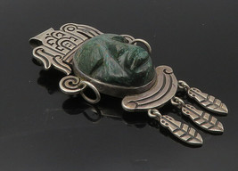 MEXICO 925 Sterling Silver - Vintage Face Carved Jasper Brooch Pin - BP4097 - £146.28 GBP